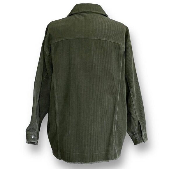 Zara Womens Shacket Sz S Olive Green Corduroy Shirt Jacket Raw Hem Oversized - Picture 7 of 8